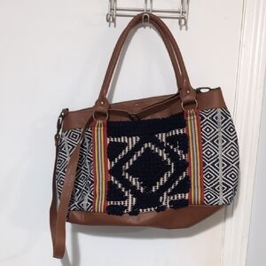 Brown and Navy Patterned Women's Bag
